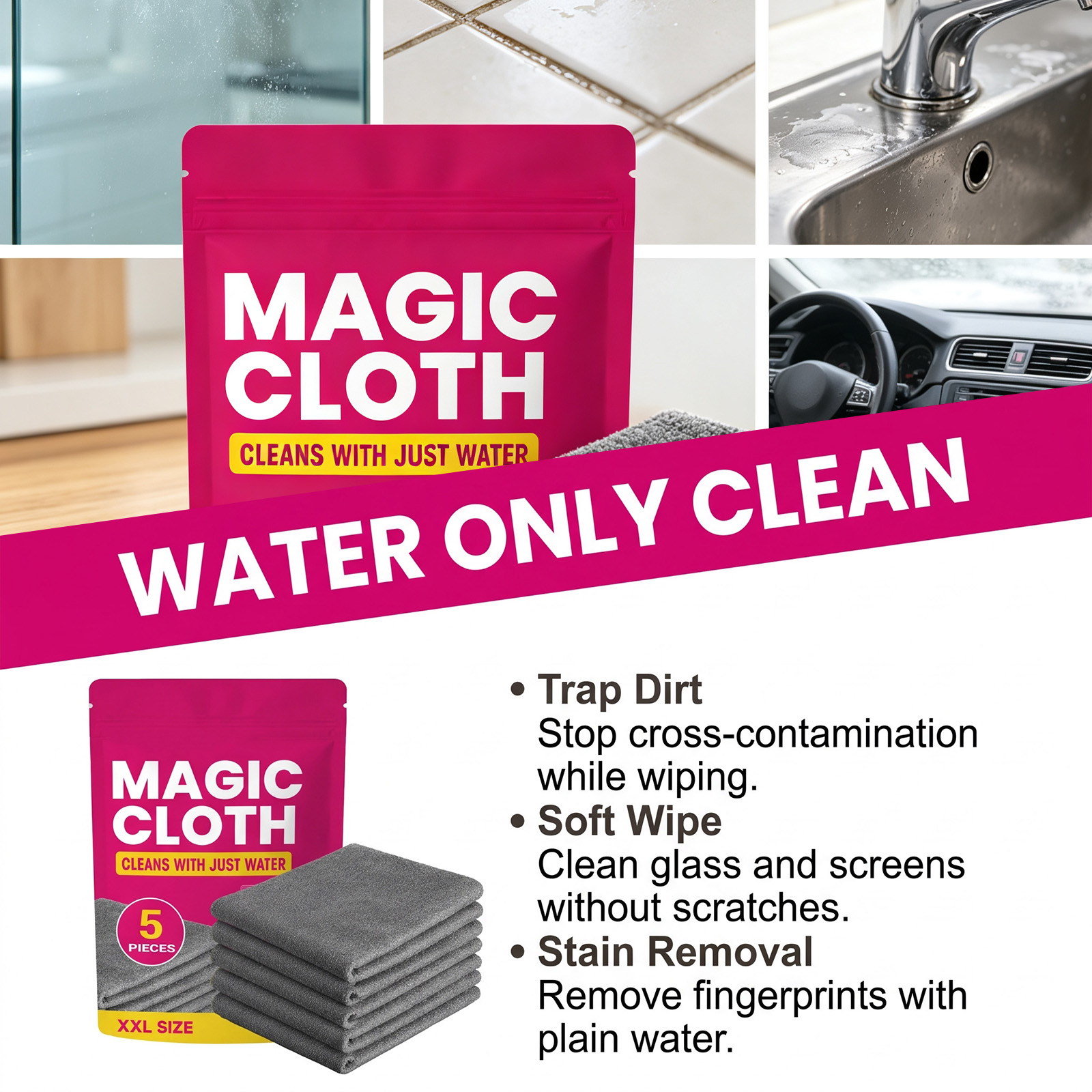 Magic Cleaning Cloths 5PCS Mic - Glass Cleaner Streak recension och pris